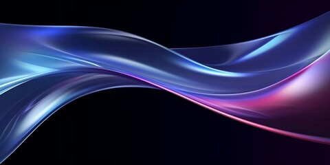 Wall Mural - Abstract liquid glass holographic iridescent neon curved wave in motion dark background 3d render. Gradient design element for banners, backgrounds, wallpapers and covers. Finest generative AI