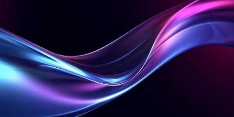 Wall Mural - Abstract liquid glass holographic iridescent neon curved wave in motion dark background 3d render. Gradient design element for banners, backgrounds, wallpapers and covers. Generative AI.