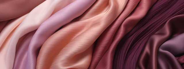 Poster - Soft pastel pink shiny satin silk swirl wave background banner panorama long - Abstract textile fabric material, backdrop texture for product display or text