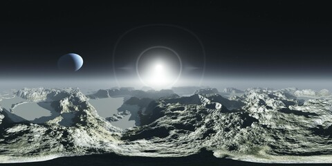 Wall Mural - Alien landscape. Canyon. HDRI, environment map , Round panorama, spherical panorama, equidistant projection, panorama 360, 3d rendering
