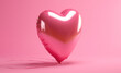 różowy balon w kształcie serca unoszący się w powietrzu na różowym tle - pink heart-shaped balloon floating in the air on a pink background  - AI Generated