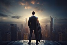 Unleashing The Power Of A Superhero Businessman: A Visionary Leader Overlooking The Skyscraper For A Trailblazing Achievement In Business