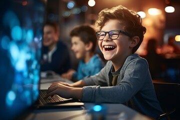 very happy boy confident in software developer coding