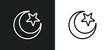 islam icon isolated in white and black colors. islam outline vector icon from religion collection for web, mobile apps and ui.