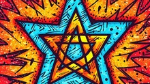 Abstract Pentagram Symbol With Vibrant Colors. Fantasy Concept , Illustration Painting.