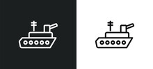 Frigate Icon Isolated In White And Black Colors. Frigate Outline Vector Icon From Nautical Collection For Web, Mobile Apps And Ui.