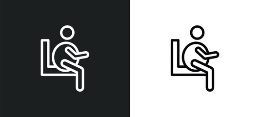 Wall Mural - seating icon isolated in white and black colors. seating outline vector icon from people collection for web, mobile apps and ui.