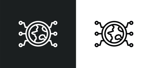 globe connected circuit icon isolated in white and black colors. globe connected circuit outline vector icon from technology collection for web, mobile apps and ui.
