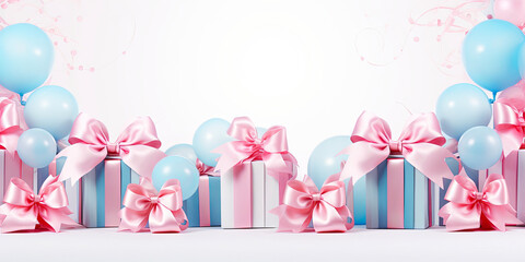 Wall Mural -  illustration of Gift boxes with ribbons and balloons with space for text. holiday, birthday concept