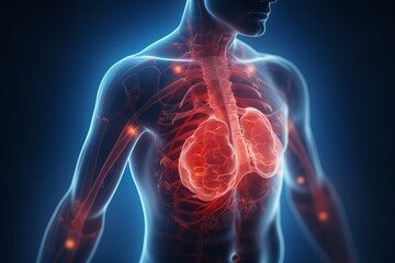 Heart attack, stroke or lung disease illustration of man with red lungs or chest illustrating respiratory disease.generative ai
