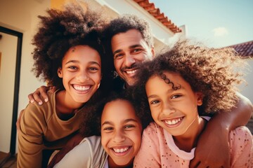 Beautiful happy family smiling at the camera.generative ai
