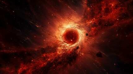 the red sun's atmosphere, sun with plasma and explosions background in space. supernova in space.