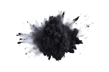 Black color holi paint splashes and motion of black color powder festival explosion, black dust exploding isolated on white background.