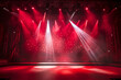 Event stage light background with spotlight illuminated the stage for rock concert. Passionate performance event stage. Empty stage with dramatic red colors. Entertainment show.