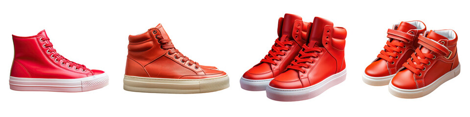 Wall Mural - High red leather sneakers pictured against transparent background