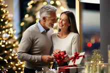 A Photo Of Mature Couple In Home During Christmas