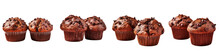 Two chocolate muffins on a transparent background
