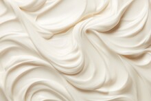 White Cream Texture, Top View. Liquid Yogurt Surface Background. Natural Cosmetology Material. Wavy Thick Mass Cosmetic. Generative AI Cosmetology Material Pattern