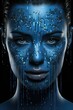 a woman with blue paint on her face. Generative AI Art.