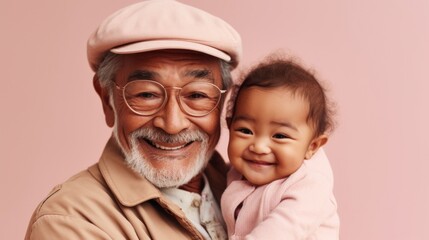 A proud senior grandfather shares a special moment with his adorable grandkid. Generative AI