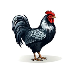 Poster - Black and white rooster with red comb on its head.