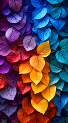 Sticker - Colorful leaves are arranged in rainbow - hued pattern.