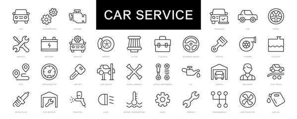 Wall Mural - car service & auto repair thin line icons set. car service editable stroke icon collection. car, ser