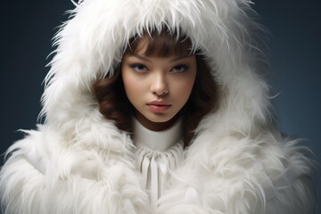 Poster - Beautiful woman wears the mystical aura and wears a shimmering white latex fur.