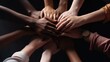 © visoot - Multicultural joining of hands, Support group meeting, Togetherness, Top view.