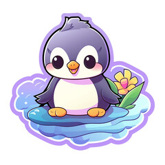  kawaii sticker, A cute Penguin stirring, designed with colorful contours and isolated