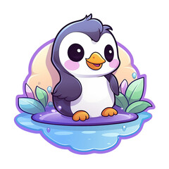  kawaii sticker, A cute Penguin stirring, designed with colorful contours and isolated