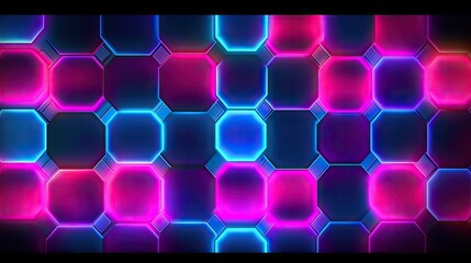 Wall Mural - neon hexagon background, digital neon