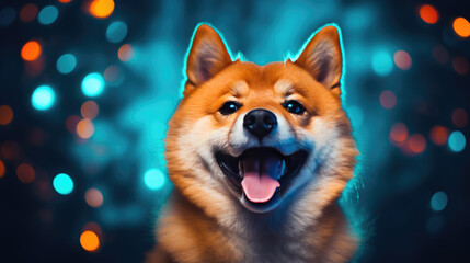 Poster - Happy smiling dog isolated on colored background.