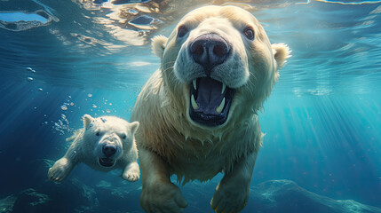 Wall Mural - a polar bear mother with her cub