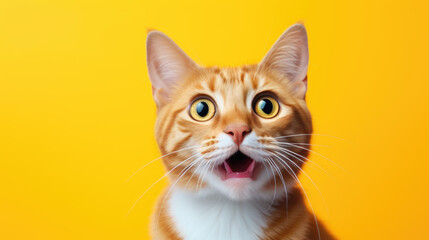 Canvas Print - Amazed Cat isolated on yellow background