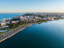 Newcastle Foreshore With Park And City Behind Seen From Aerial View
