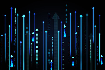Wall Mural - neon light bars arrows headed up with, improvement and financial success concept,