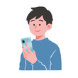 © cheeseBurger - スマホを持った若い男性のイラスト　笑顔　