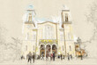 ATHENS, GREECE sketch main christian orthodox Metropolitan Cathedral of whole Greece in Athens