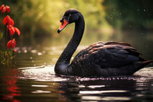 Beautiful Black Swan In A Summer Lake