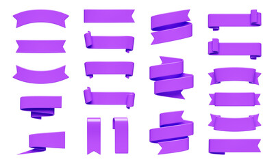 Wall Mural - purple ribbon banner 3d render set