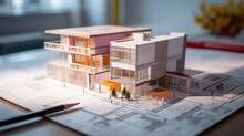 Mini Modern House On Blueprint Architect Concept