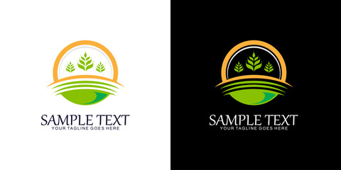 Wall Mural - Vector of agriculture logo, rice field illustration logo graphic. Farm harvest logo design template