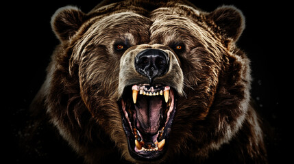 Wall Mural - portrait shot of an aggressive grizzly bear