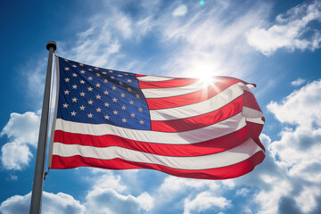 Wall Mural - USA flag flying on the blue sky