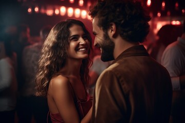 Wall Mural - couple in love laughing and smiling in nightclub