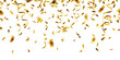 Realistic falling gold confetti and streamers seamless pattern on transparent background