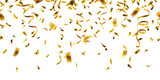 Fototapeta Sypialnia - Realistic falling gold confetti and streamers seamless pattern on transparent background