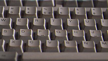 Wall Mural - old vintage computer 1990s. antique classic pc keyboard. internet web digital startup history. outda