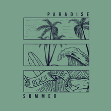 Tropical Summer Beach Palm Tree Surf  T Shirt Print Graphic